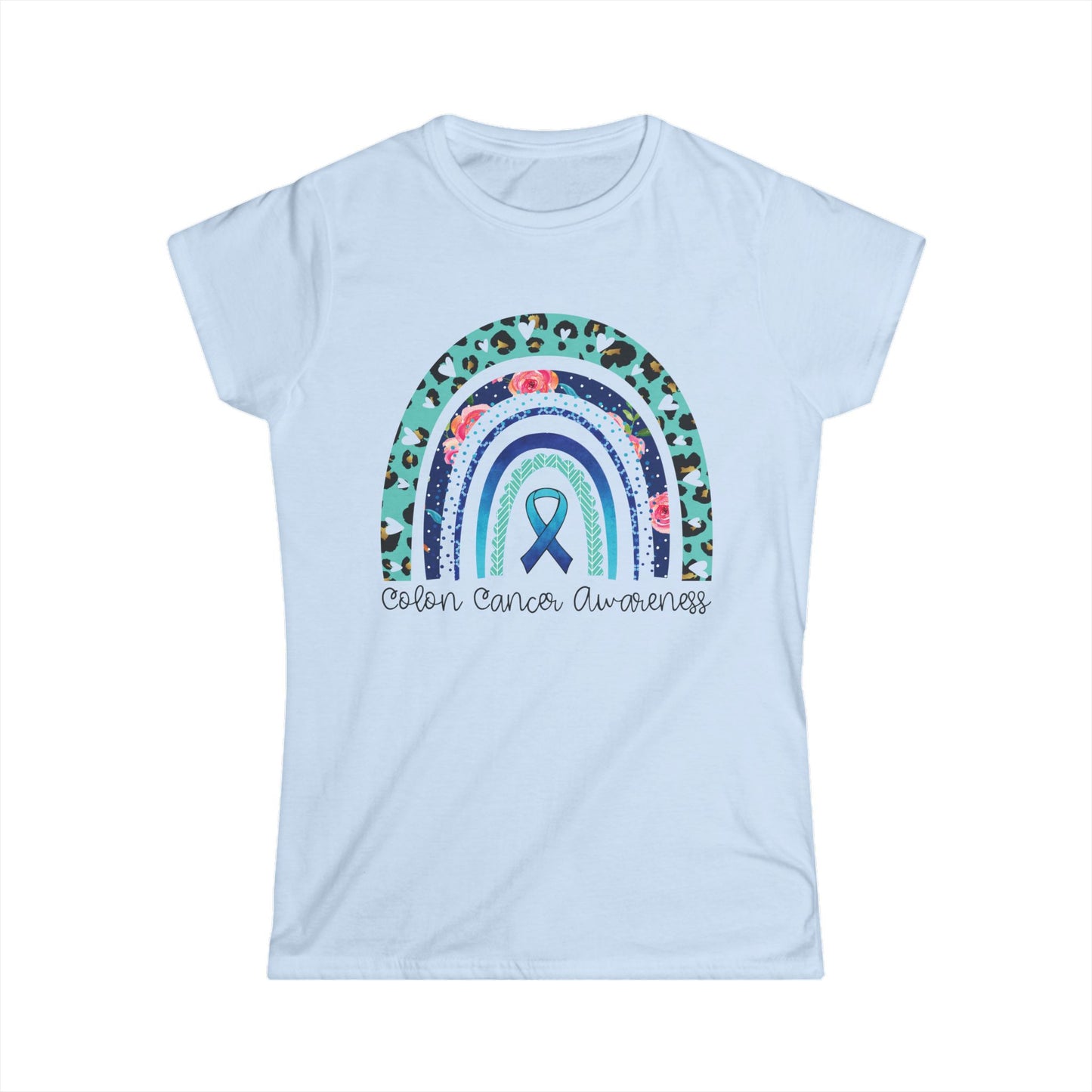 Women's Colon Cancer Awareness Tee, Support Shirt, Gift for Cancer Fighters, Breast Cancer, Awareness Day Shirt, Rainbow Design