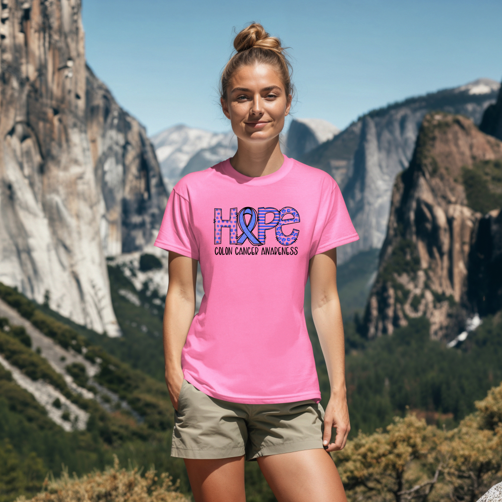 Women's Colon Cancer Awareness Tee, Support Shirt, Gift for Cancer Fighters, Breast Cancer, Awareness Day Shirt, Rainbow Design