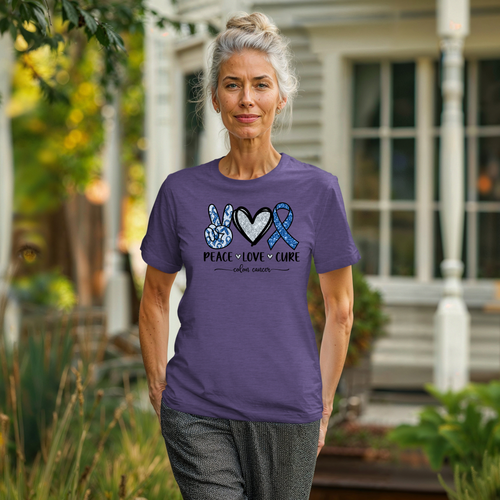 Women's Colon Cancer Awareness Tee, Support Shirt, Gift for Cancer Fighters, Breast Cancer, Awareness Day Shirt, Rainbow Design