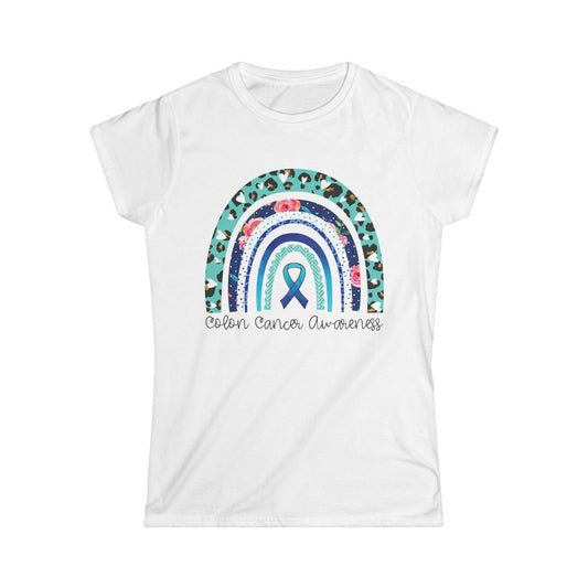 Women's Colon Cancer Awareness Tee, Support Shirt, Gift for Cancer Fighters, Breast Cancer, Awareness Day Shirt, Rainbow Design