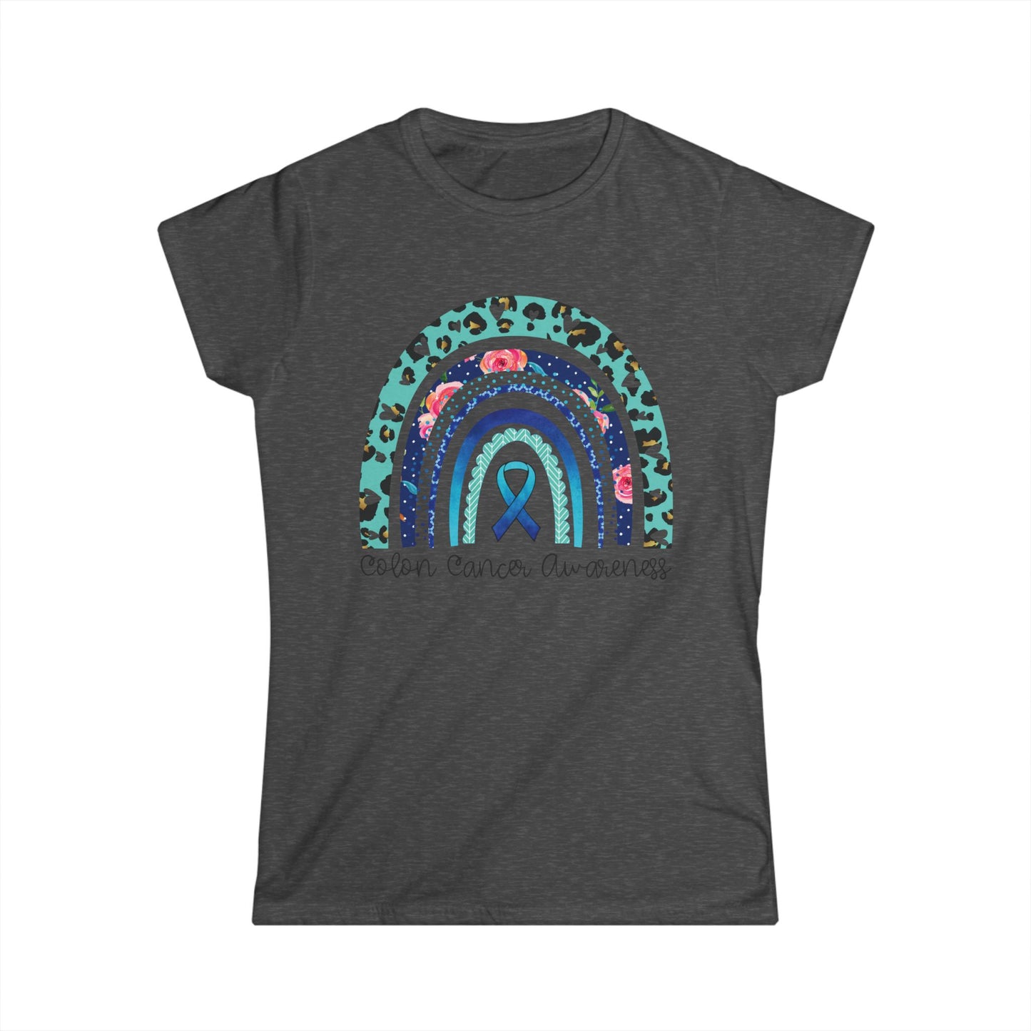Women's Colon Cancer Awareness Tee, Support Shirt, Gift for Cancer Fighters, Breast Cancer, Awareness Day Shirt, Rainbow Design