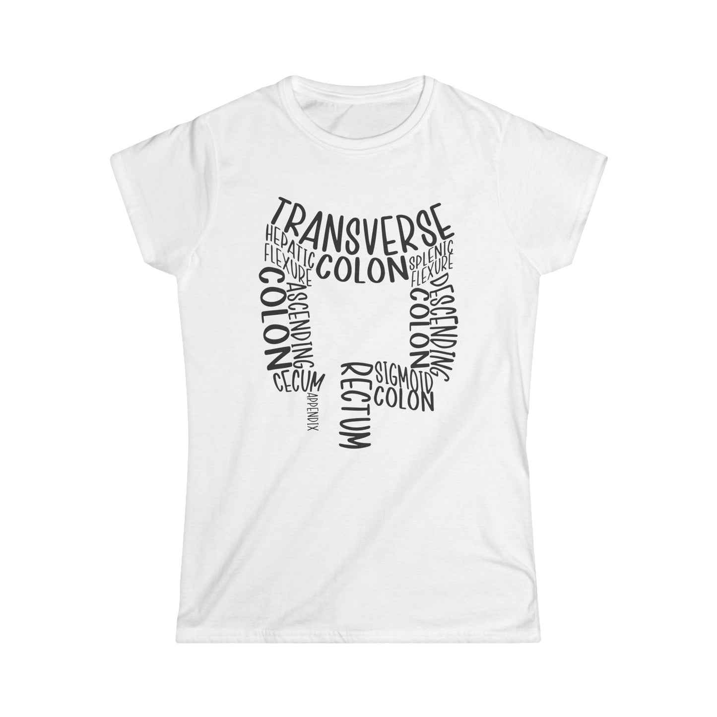 Colon Anatomy-Inspired Women's Softstyle Tee - Gift for Medical Students, Healthcare Workers, Colon Awareness, Unique Educational Tee