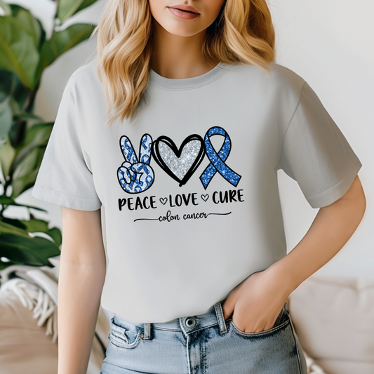 Peace Love Cure Colon Cancer Awareness T-Shirt